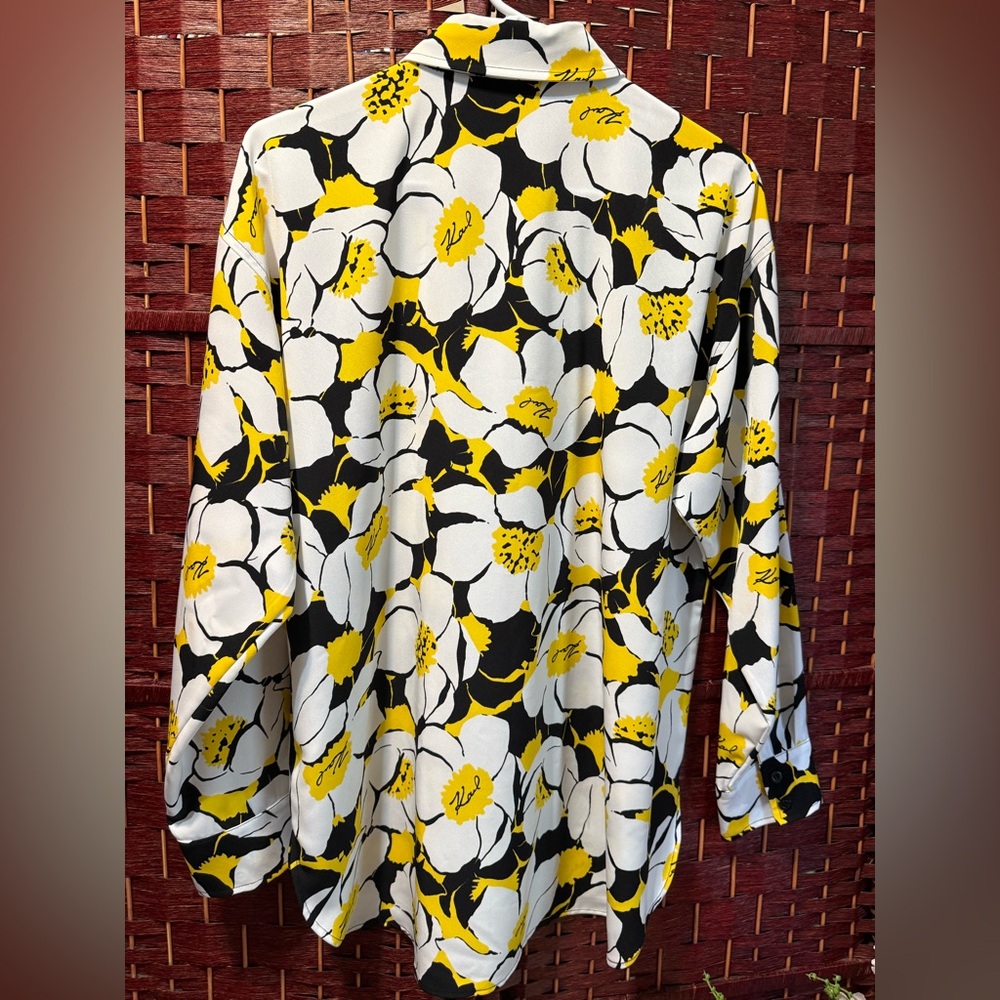Karl Lagerfeld Black and Yellow Floral Button Down Shirt - Picture 3 of 5